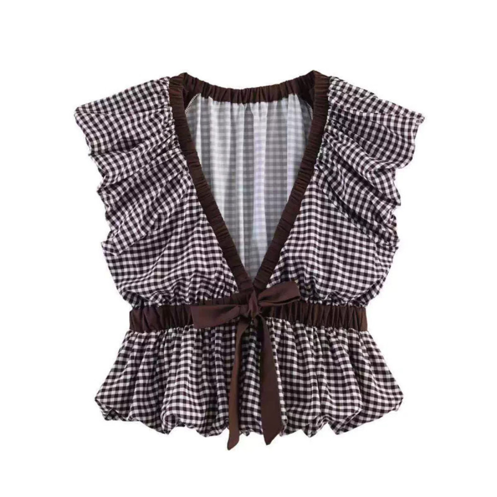 ZARA Summer Retro Versatile Plaid Collared Sleeveless Blouse
